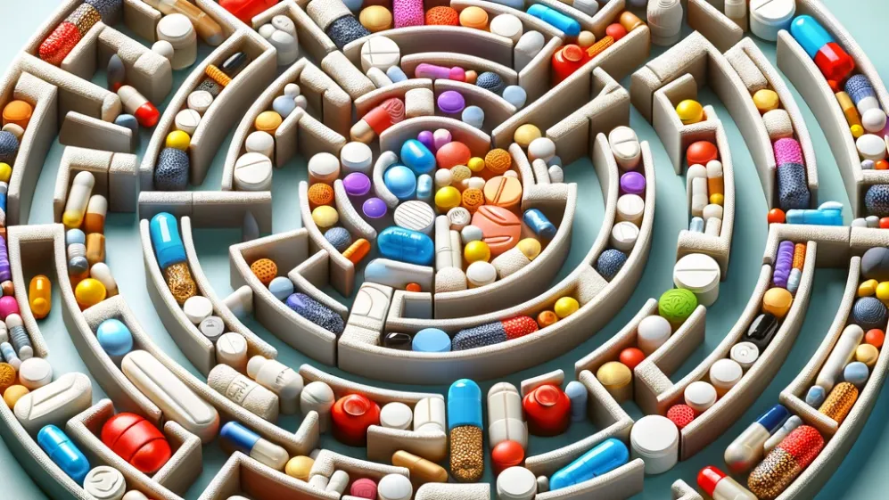 Various medications in a maze