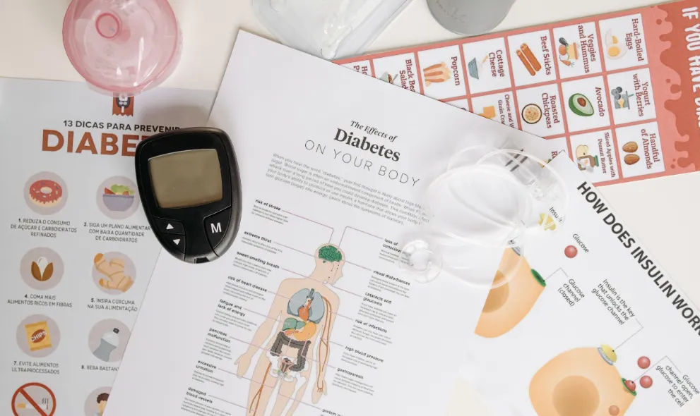 A glucometer over diabetes documents