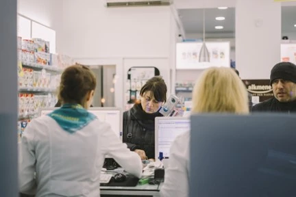 Busy pharmacy counter