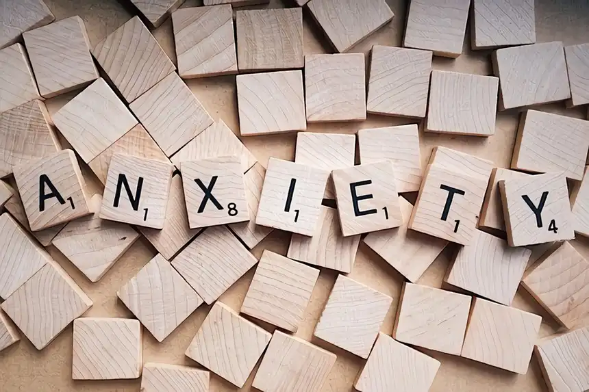 Scrabble pieces spelling anxiety