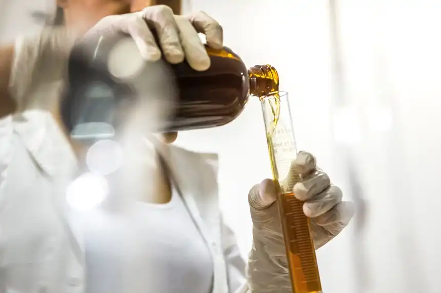 Pouring liquid in test tube