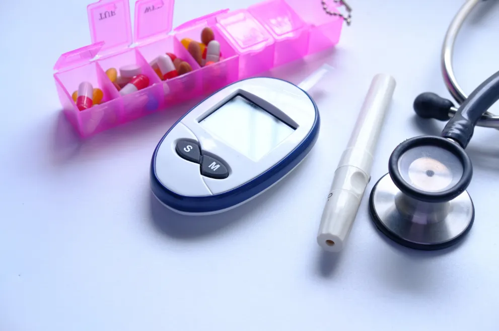 Diabetes medication and monitoring tools with stethoscope