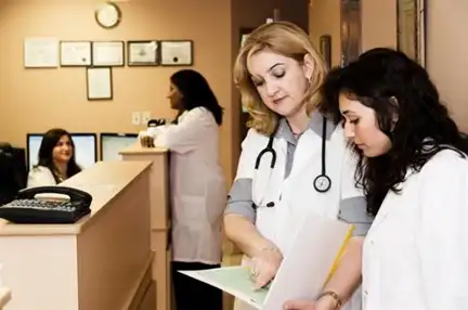 Healthcare professionals working in health center