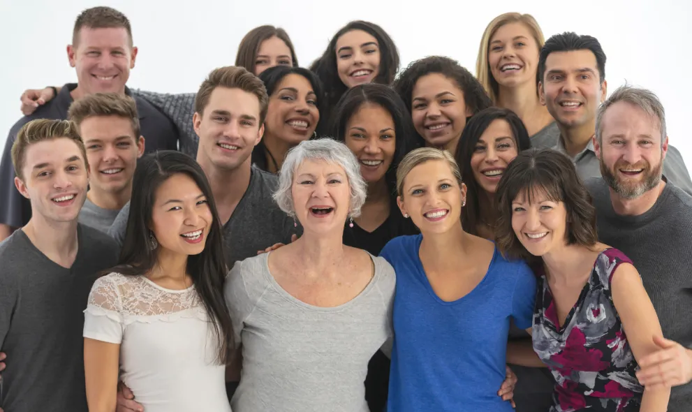 Large diverse group of happy people