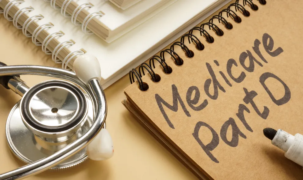 Notepad with words medicare part D and stethoscope