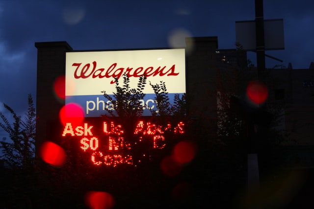 Walgreens Pharmacy Sign at Night