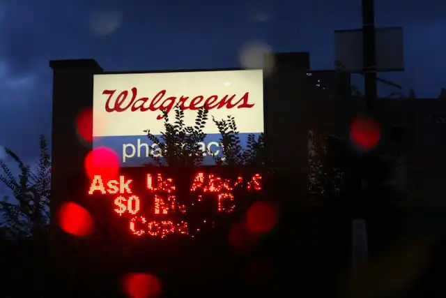 Walgreens Pharmacy Sign at Night