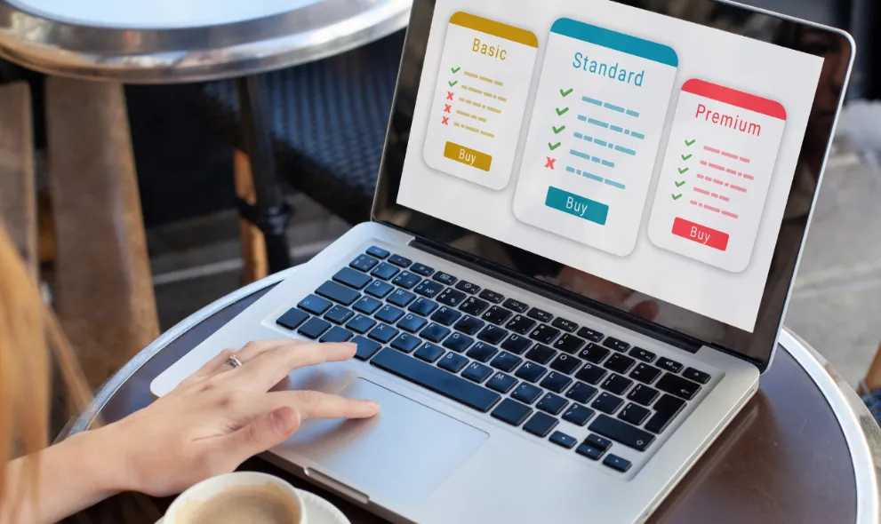 Woman choosing subscription plan on her laptop