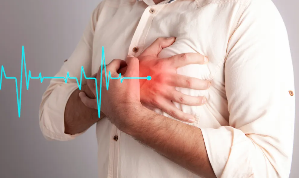 Young man suffering from a heart attack
